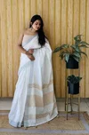 Ktd 2155 Cotton With Silver Patta Border Saree